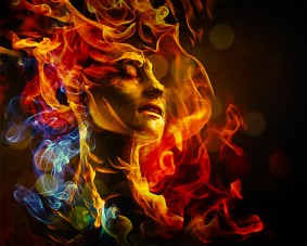 Illustration of woman's face made with fire